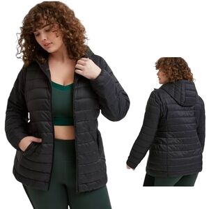 Torrid Black Packable Puffer Hooded Lightweight Jacket - Size 5/5X